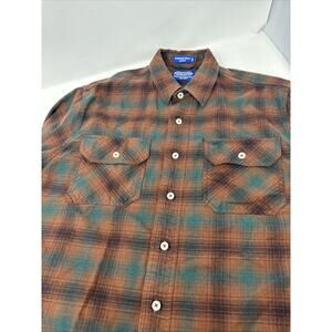 Pendleton Burnside Flannel Shirt Mens M Brown Plaid Button Up Outdoors Warm Cozy